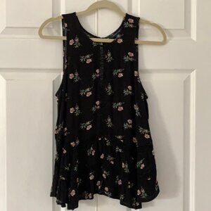 American Eagle Black Floral Tunic Sz S